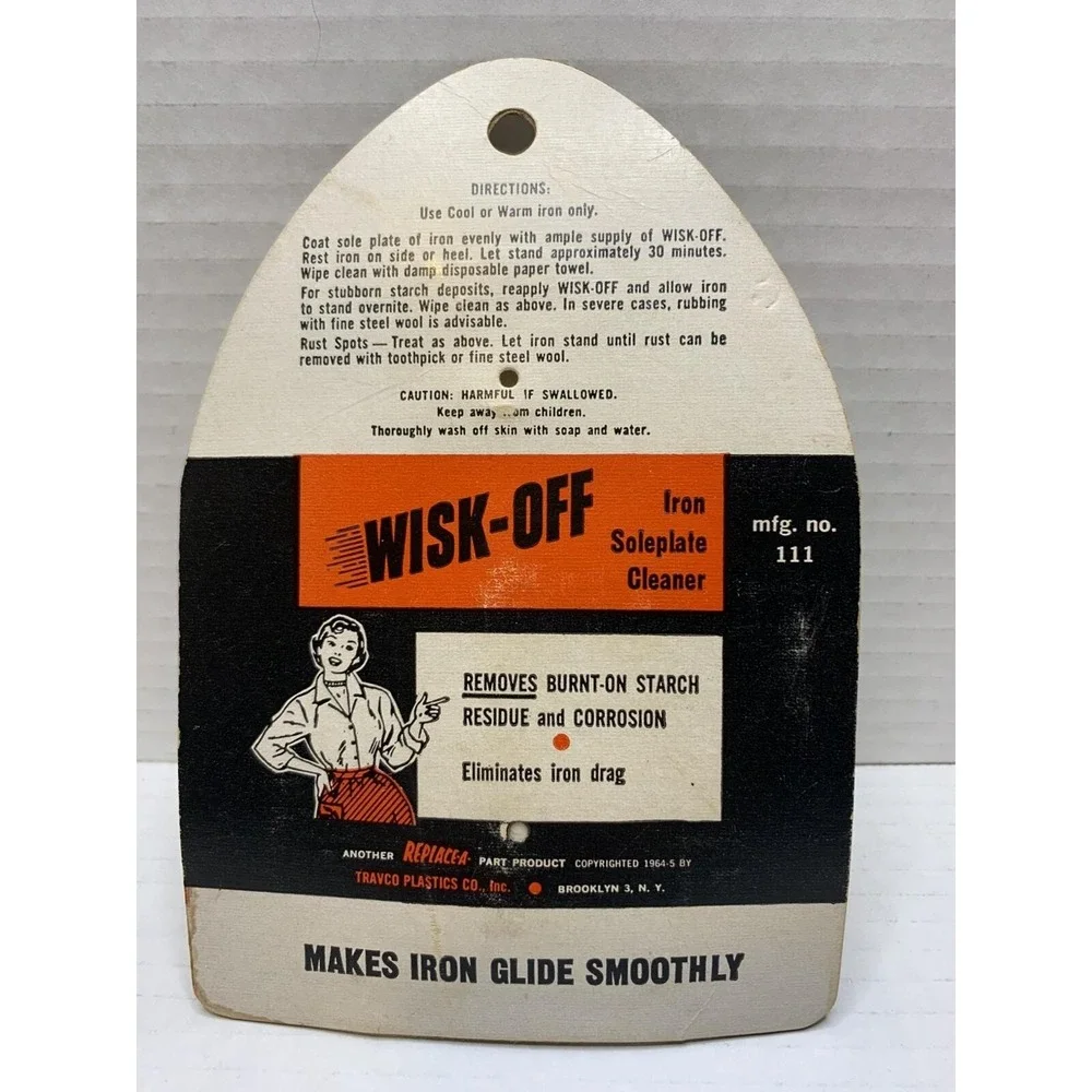 Vintage Wisk-Off Iron Soleplate Cleaner Travco Plastics 1964 New on Card 1.5oz